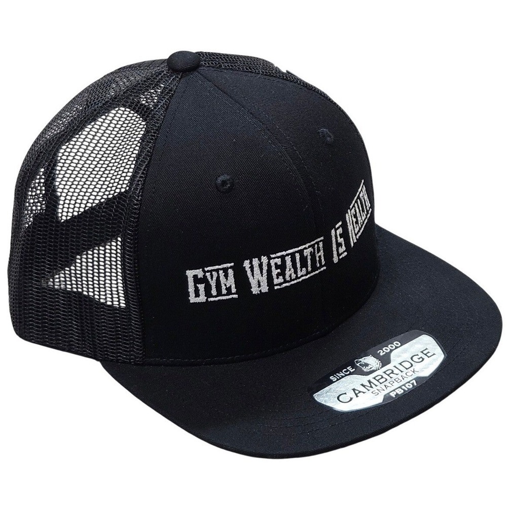 Cambridge Gym Wealth‎ Is Health Snapback Trucker Hat Black Mesh Cap PB107 NEW